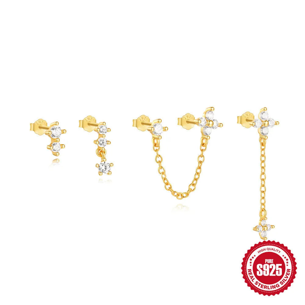 S925 sterling silver geometric petal earrings with gold tone electroplated finish for women