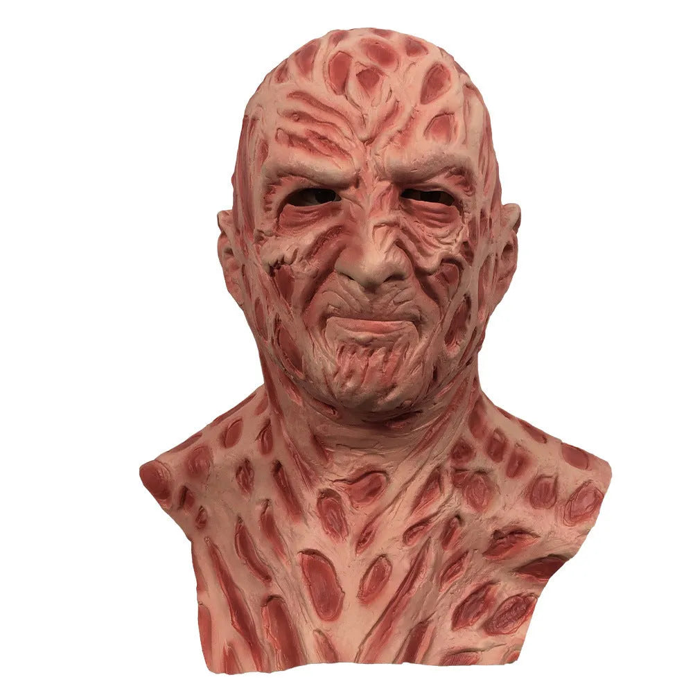 Skin colour latex horror grimace mask and gloves set with Freddy styling for Halloween