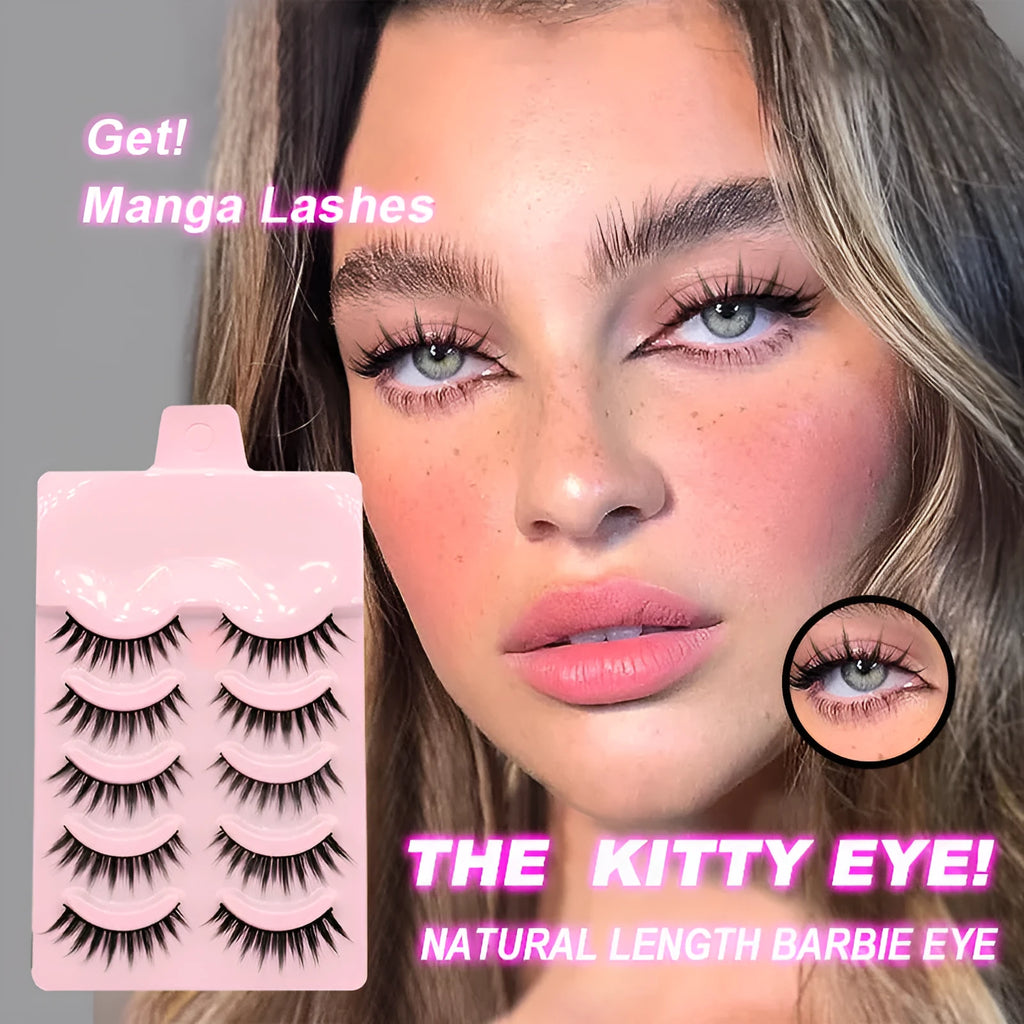 Manga false eyelashes set showing 007, 008 and 009 natural wispy styles for anime cosplay