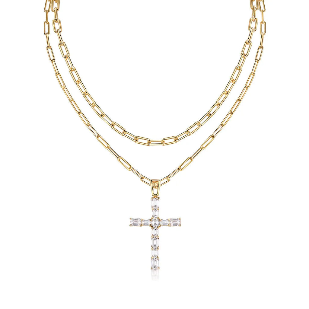 925 silver twin moissanite geometric pendant necklace on adjustable cross chain for women