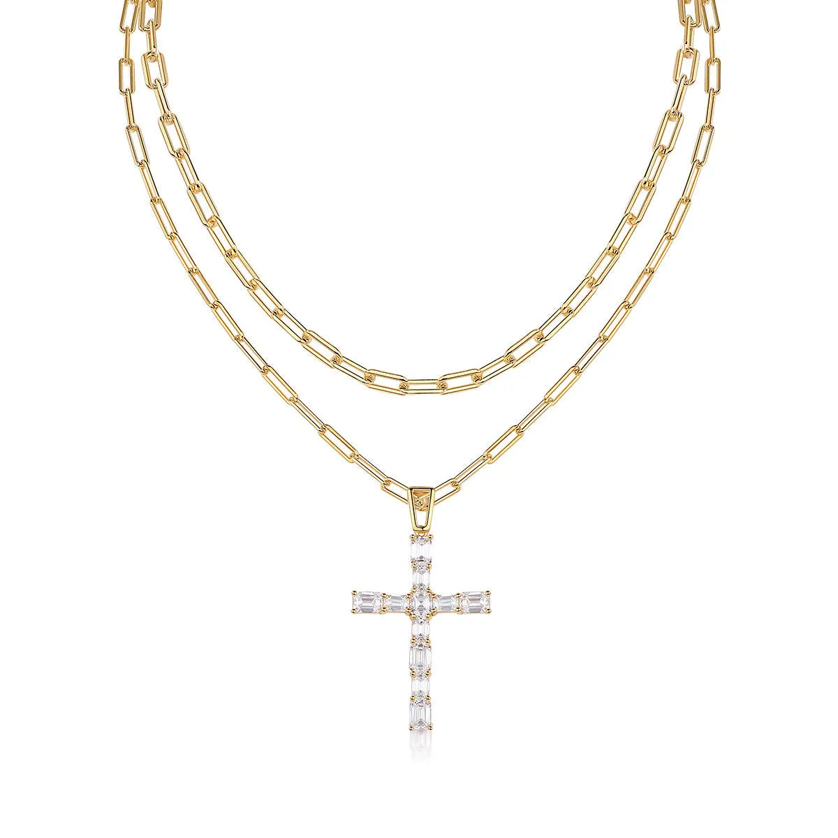 925 silver twin moissanite geometric pendant necklace on adjustable cross chain for women