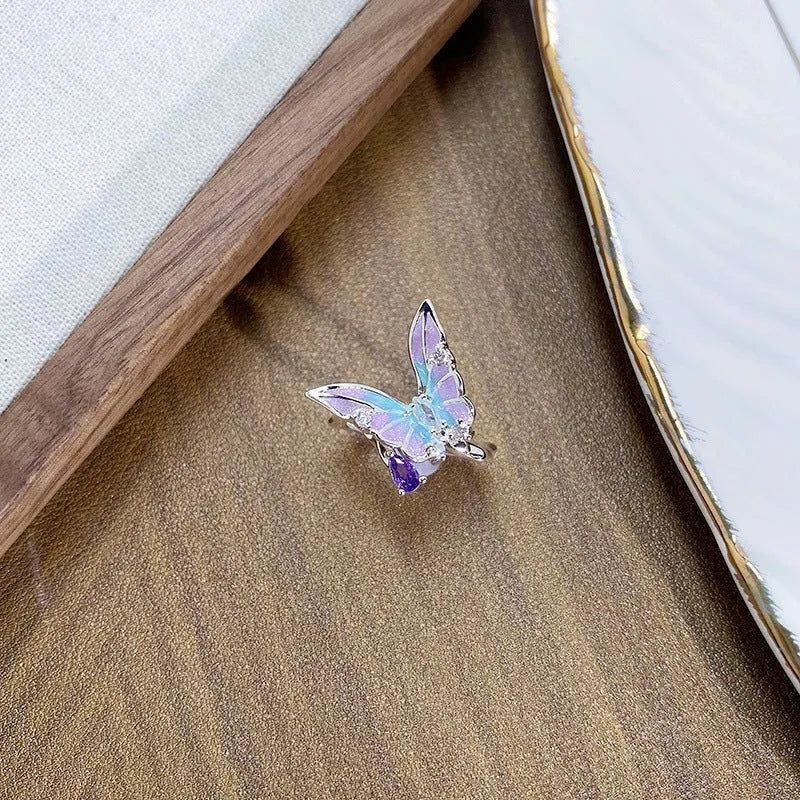 Copper insect ring with adjustable band and dripping oil antique finish available in multiple colours