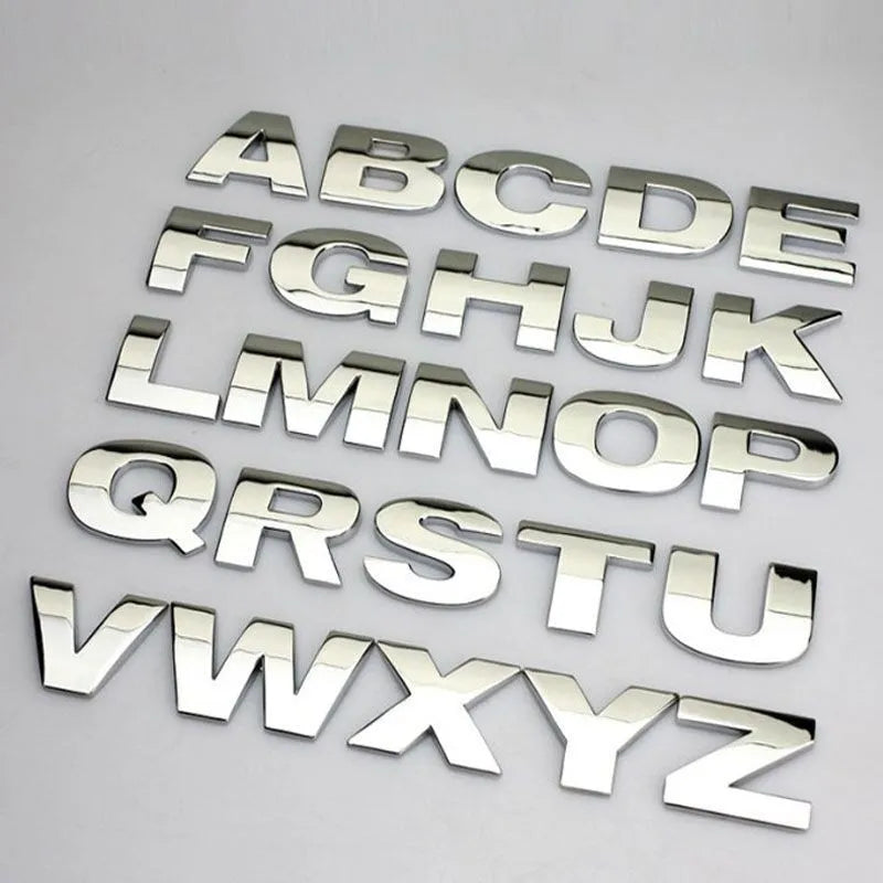 3D metal car bumper stickers showing individual English letters in zinc alloy construction