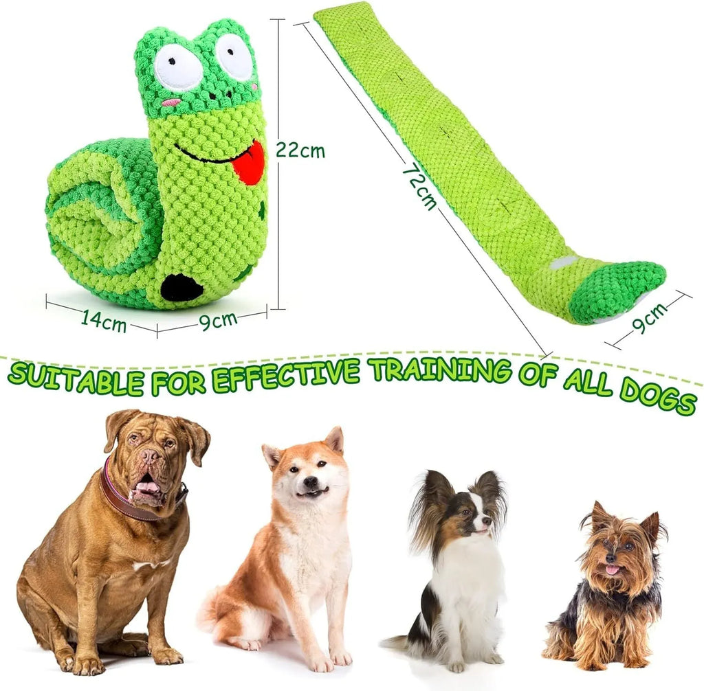 Dog puzzle toy with squeakers and snuffle design for foraging training in frog snail snake options