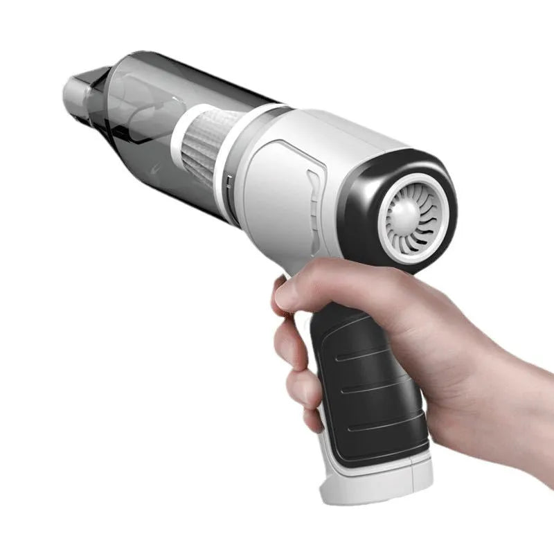 Wireless handheld car and pet vacuum cleaner in gold colour with USB charging cable
