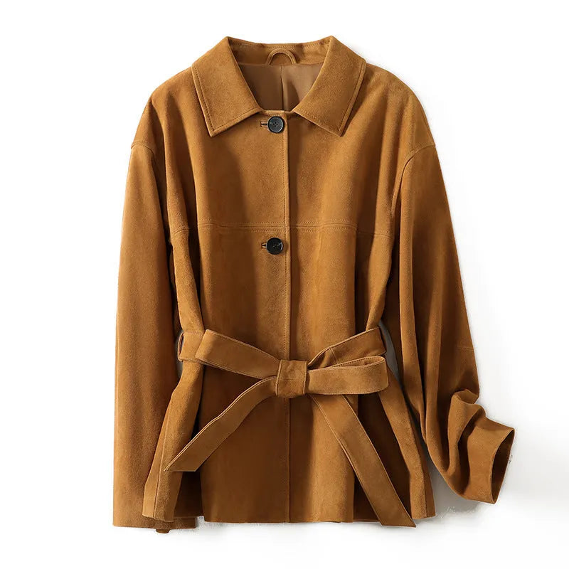Retro cashmere coat with Peter Pan collar and leather stitching details in genuine leather wool