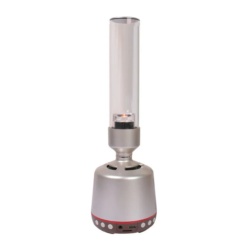 White silver Bluetooth speaker with integrated night light and atmospheric lighting functions