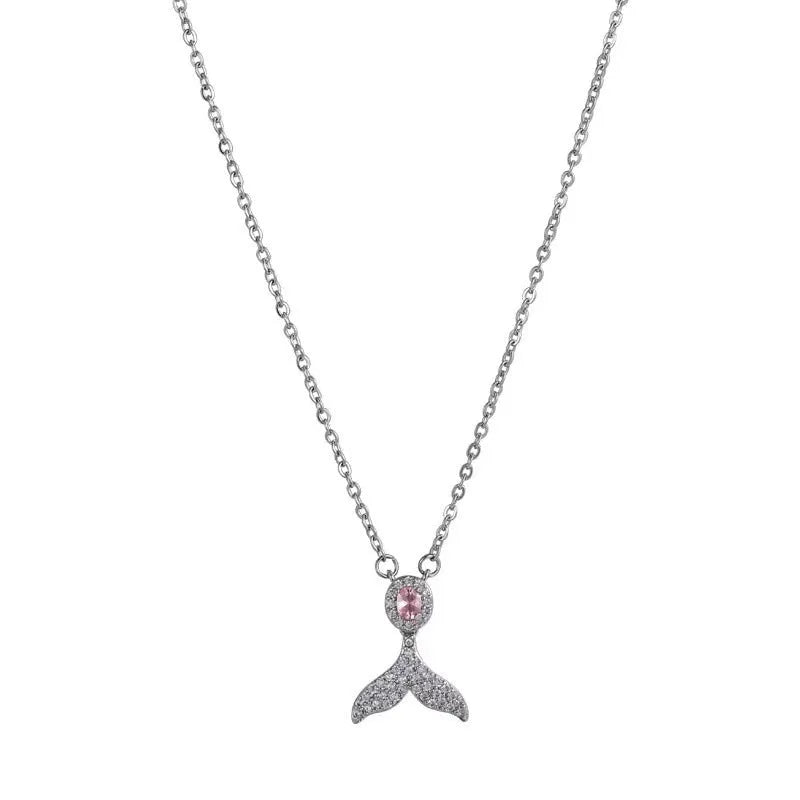 Women's sterling silver necklace with geometric angel wing or fishtail pendant on an O-ring chain.
