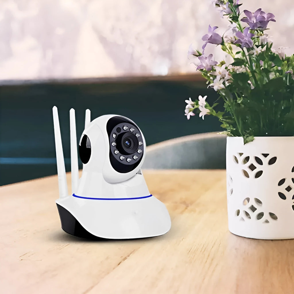 White wireless dome security camera with 2MP HD night vision for indoor and outdoor use
