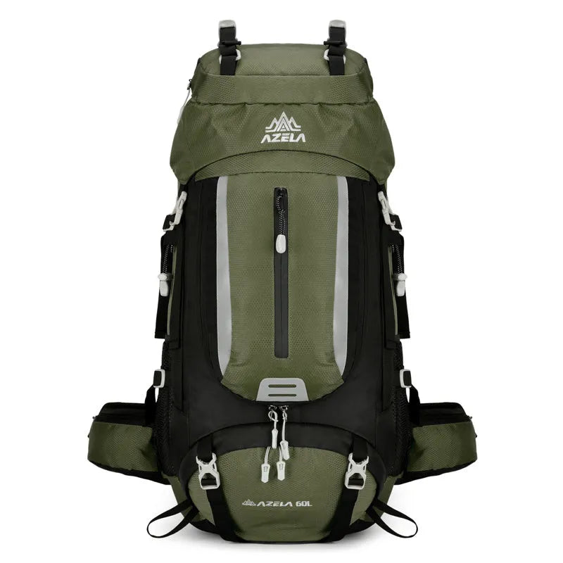 Large capacity waterproof hiking backpack in black for outdoor mountaineering and camping, lightweight professional rucksack