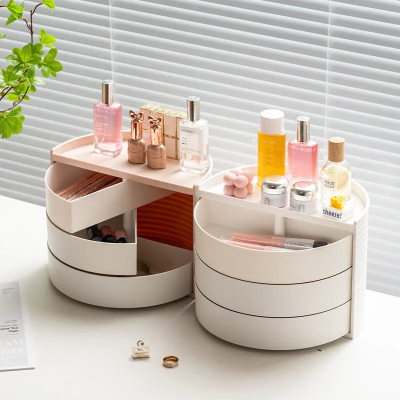 Plastic rotating cosmetic storage box 27x15.5x19.5cm in white simple style carousel organiser