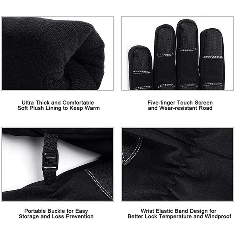 Unisex winter cycling gloves in black or grey with touchscreen, non-slip, waterproof and windproof functions, sizes M to XXL