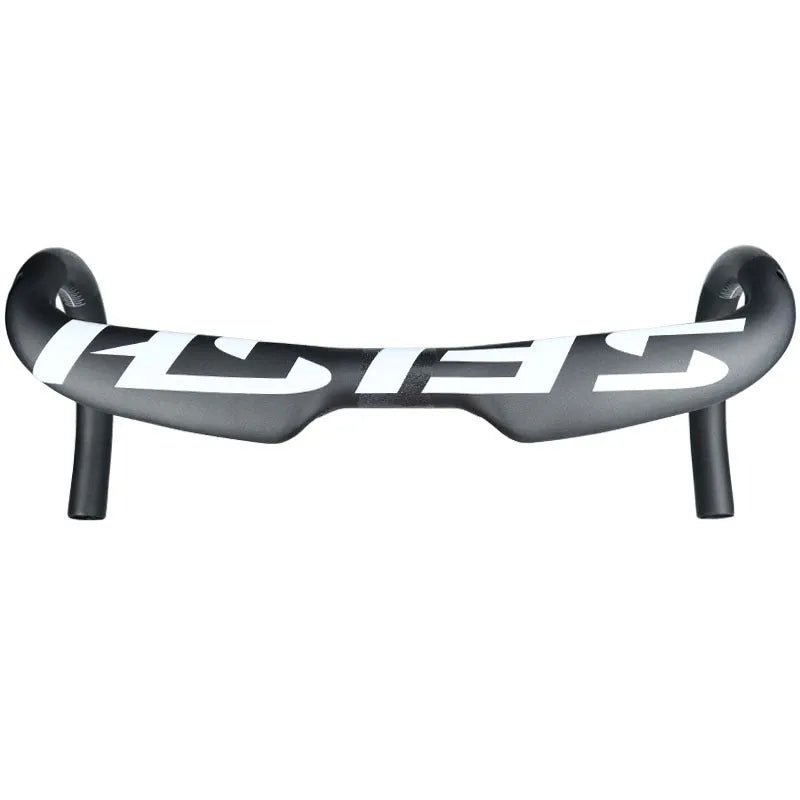 Carbon fibre road bike drop handlebar showing 31.8mm clamp and classic bend.