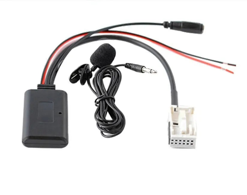 Bluetooth AUX cable adapter for Citroen and Peugeot RD4 car stereos with optional microphone.