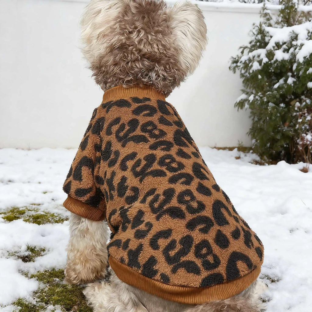 Leopard print wool dog sweater for small to large dogs sizes XS to XL
