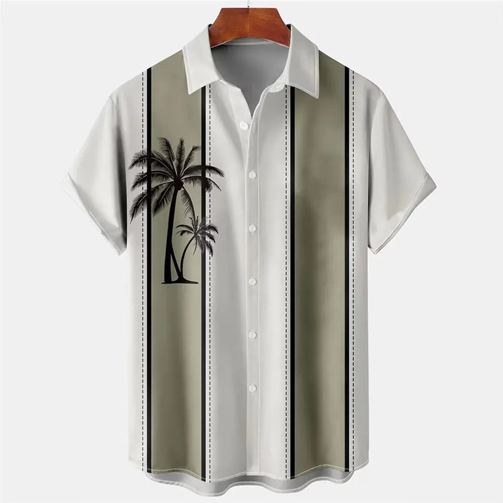 Men's short sleeve Hawaiian shirt with colourful 3D printed pattern, cardigan style.