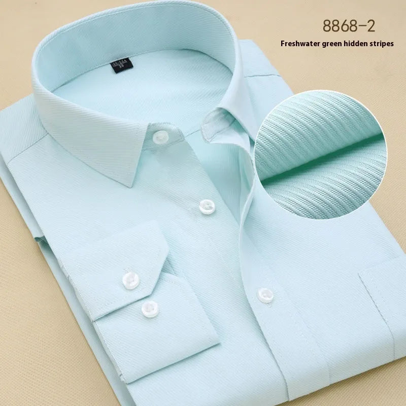 Men's black cotton business shirt with slim fit, long sleeves and cardigan collar