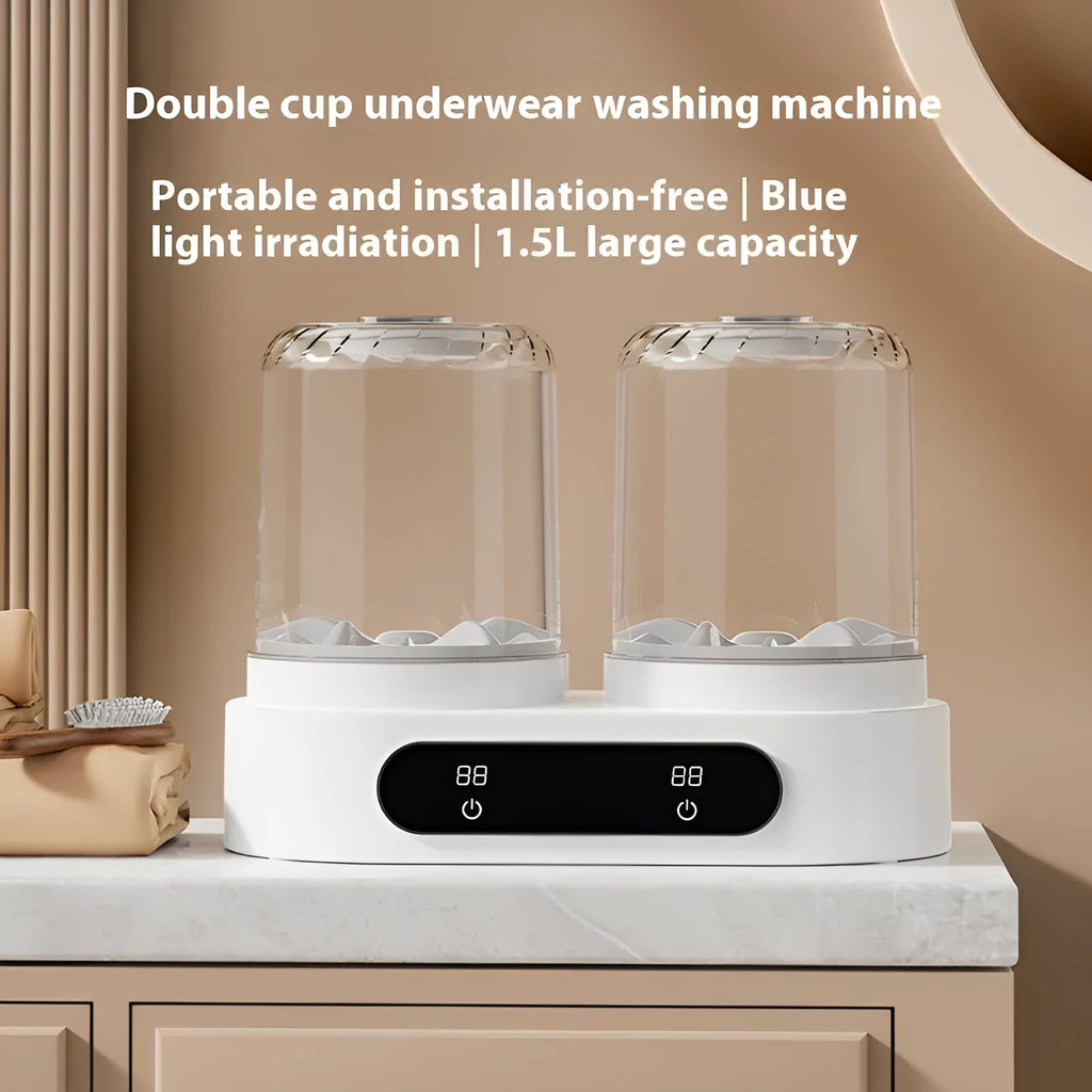 White double bucket USB mini washing machine for laundry and delicate underwear.