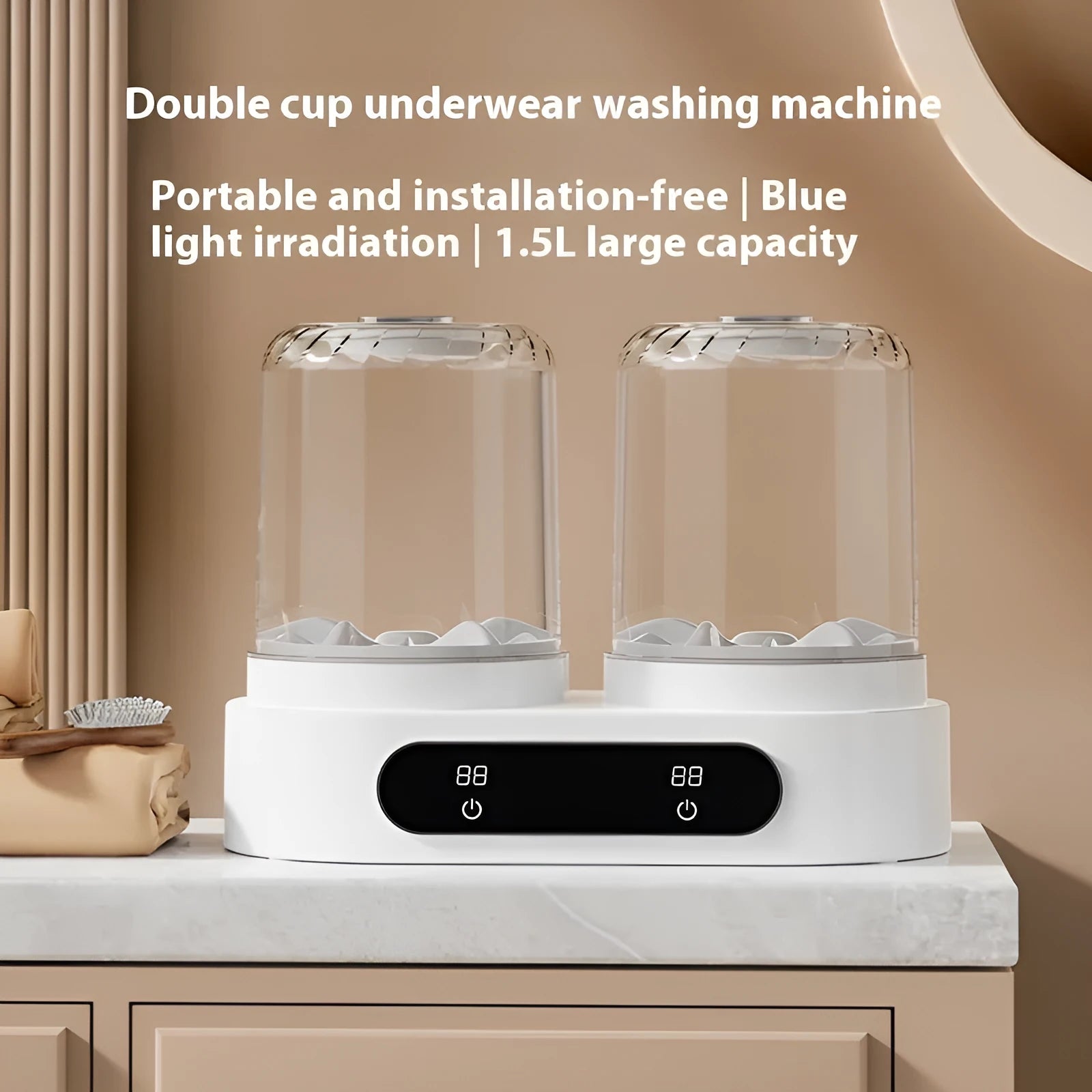 White double bucket USB mini washing machine for laundry and delicate underwear.