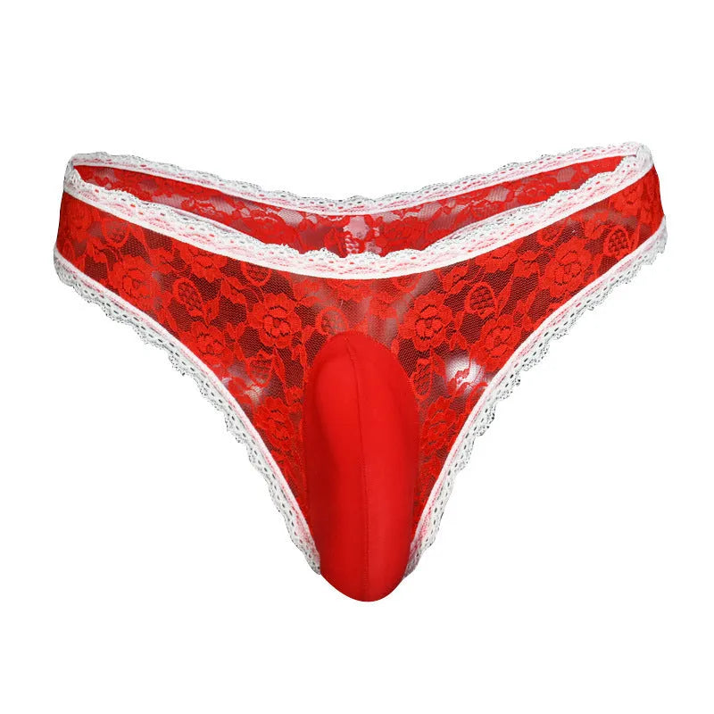 Men's vertical bag egg lace underwear in triangle brief design with low waist cut