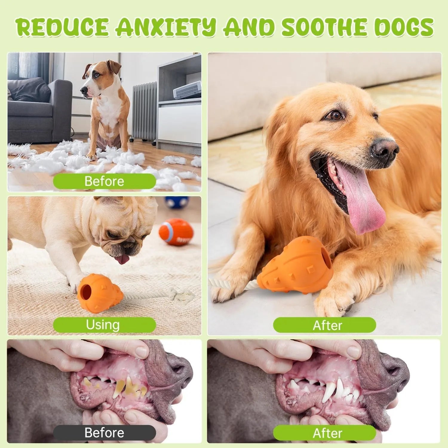 Natural rubber stuffable dog chew toy with a long strap for fetching and treat dispensing