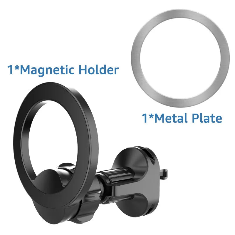 Black magnetic car air vent phone holder with O‑ring bracket for phones up to 6.8 inches