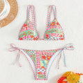 Women's lace-up front backless swimsuit bikini set in polyester fabric