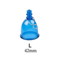 Blue silicone male masturbator cup stretch exerciser in small, medium, and large sizes