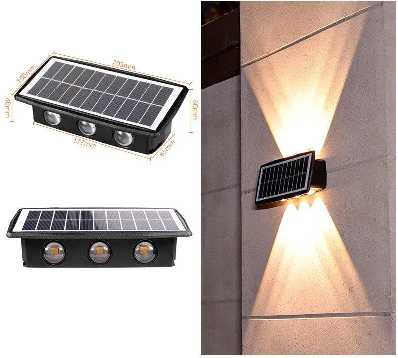 Solar outdoor wall light with four 5050 LED beads, ABS PC housing and 1500mAh battery