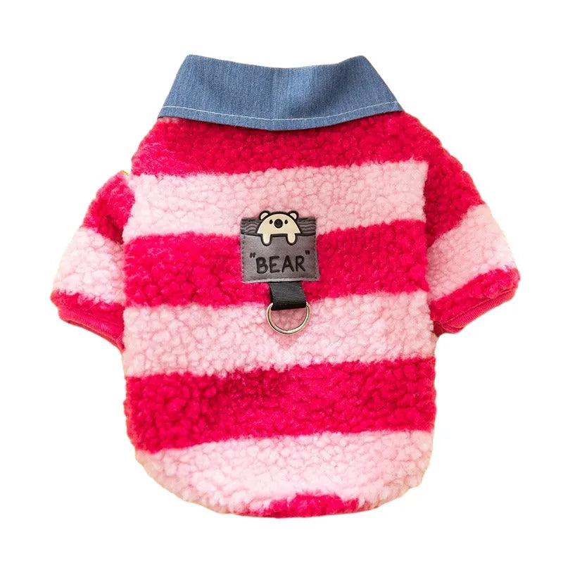 Dog winter thick warm cozy sweater with leash hole and collar for small medium breeds
