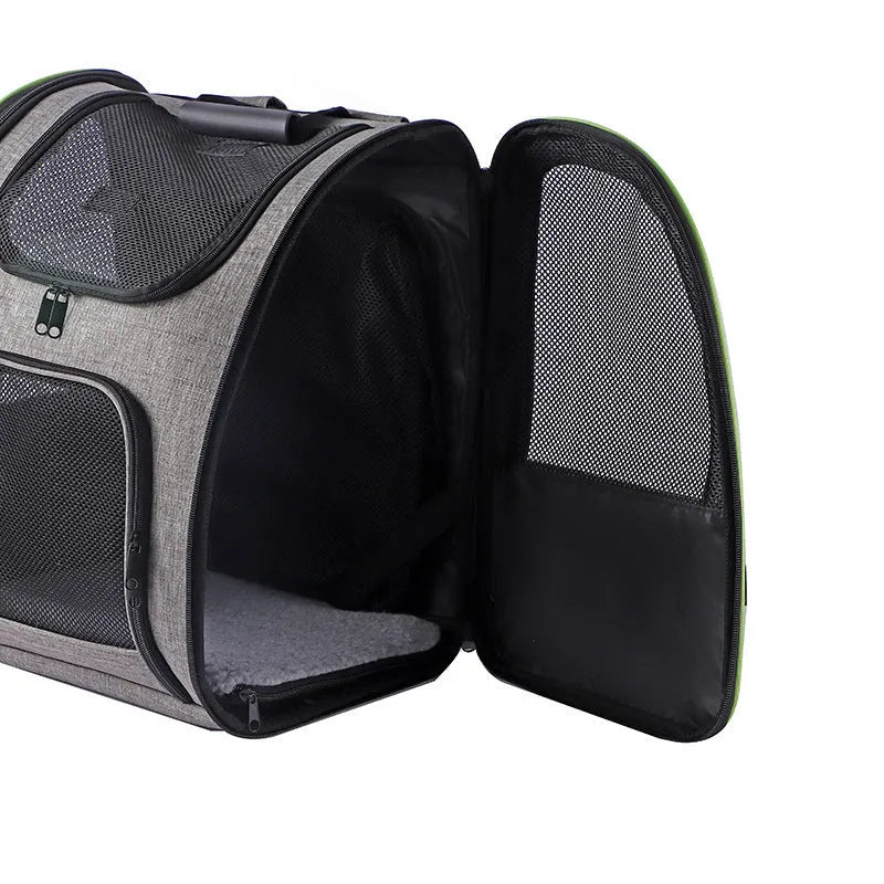 Outdoor portable backpack pet carrier in gray Oxford cloth with steel wire frame 35x28x42cm