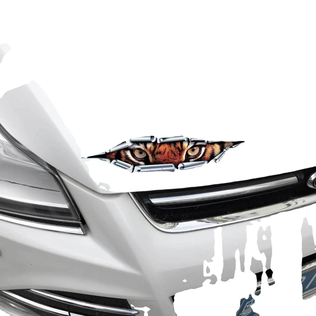 3D Tiger Eye and Eagle Eye car bumper sticker on vehicle door measuring 10x35cm