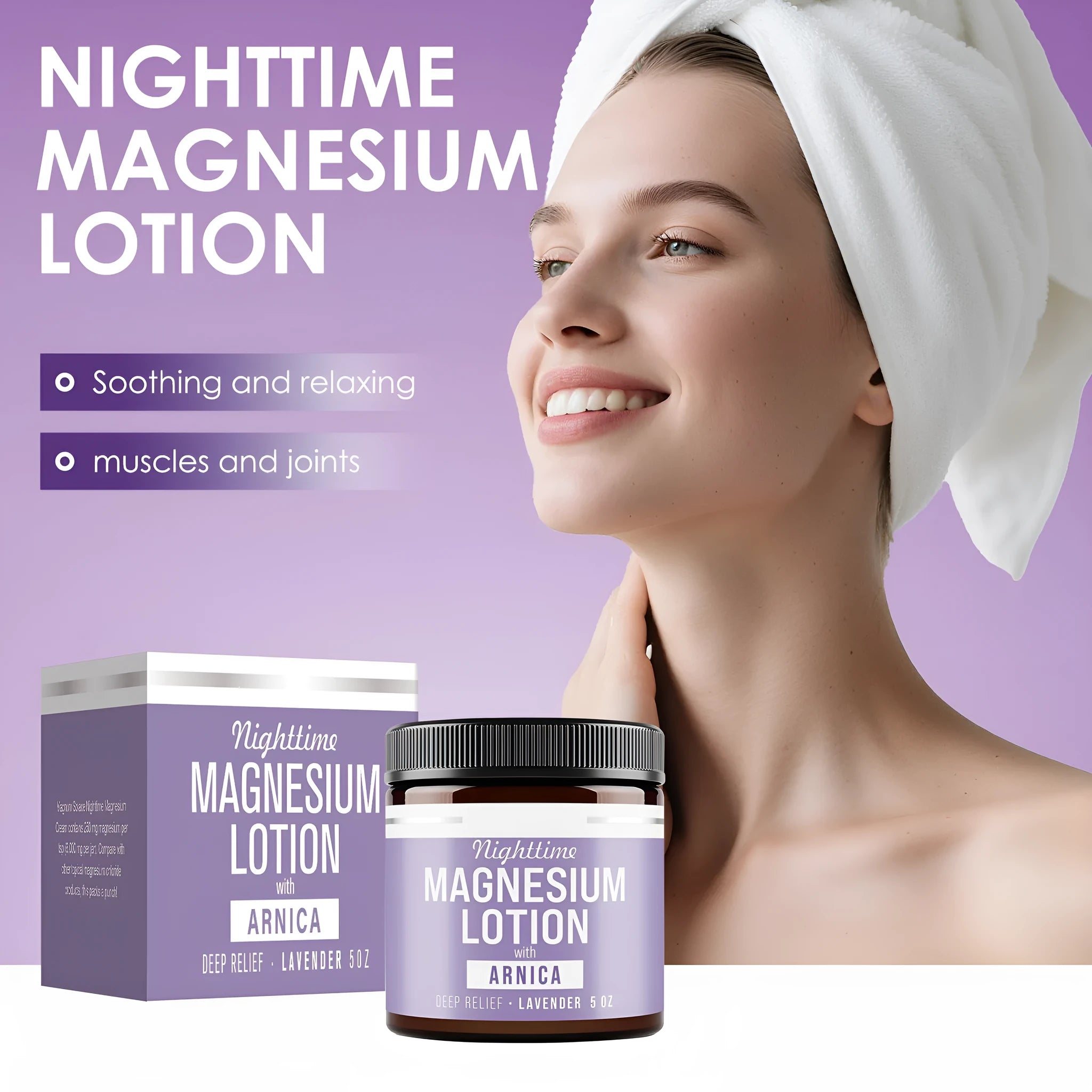 Square jar of Magnesium Body Butter Cream, 150ml volume, 7.1cm by 6.0cm.