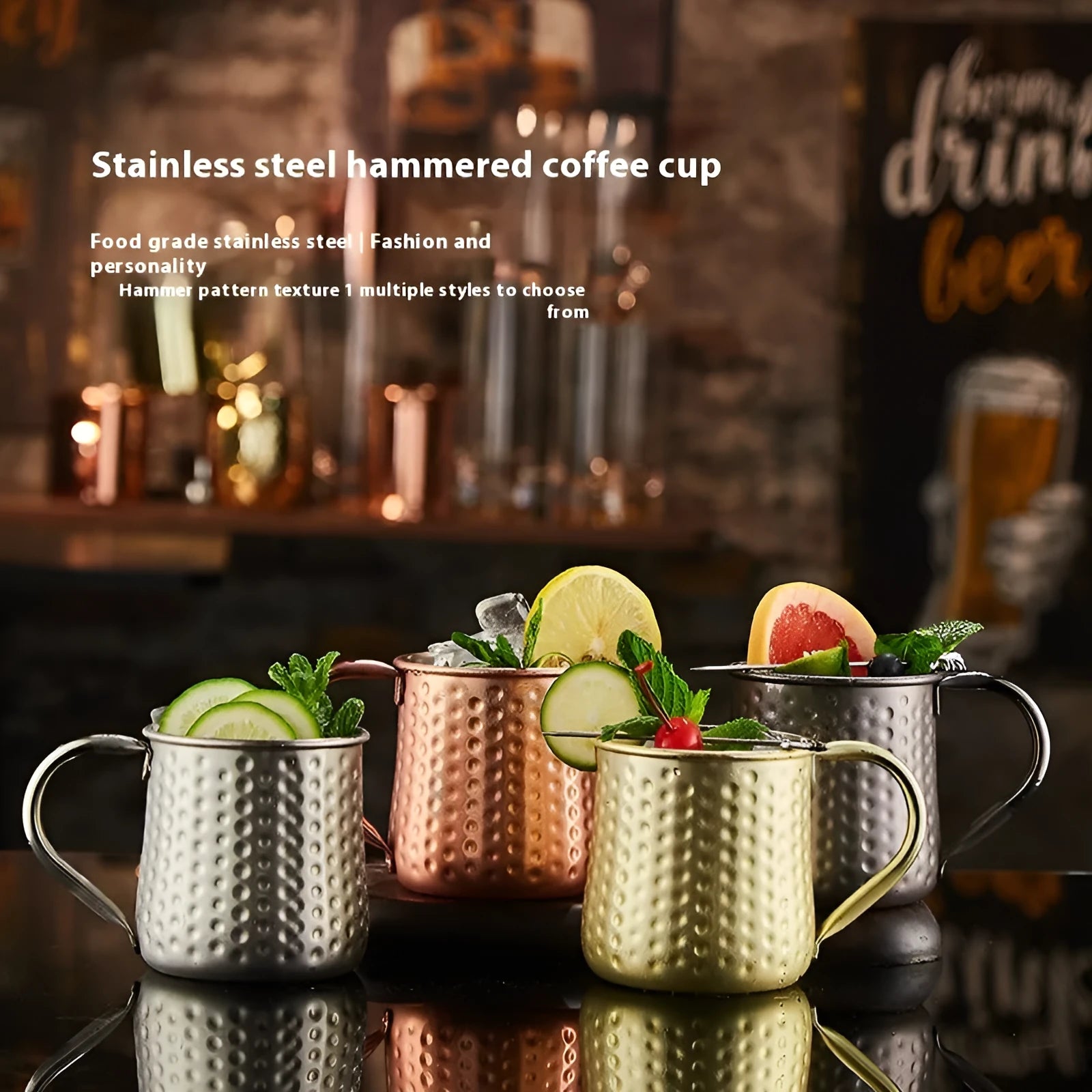 Stainless steel Moscow Mule copper mug with glass insulation lining in multiple colour options