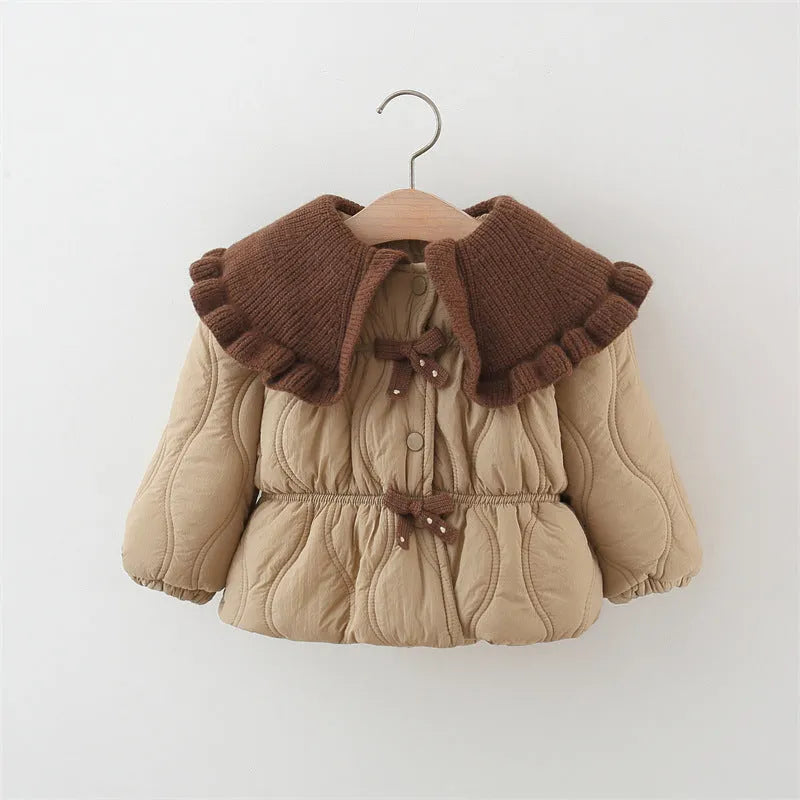 Girls winter thick cotton-padded coat with single-breasted front, Korean style, in pink and brown, suitable for heights 80-120cm
