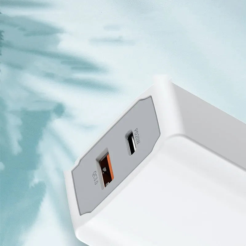 White European standard fast charge phone charger set with USB charging head and cable