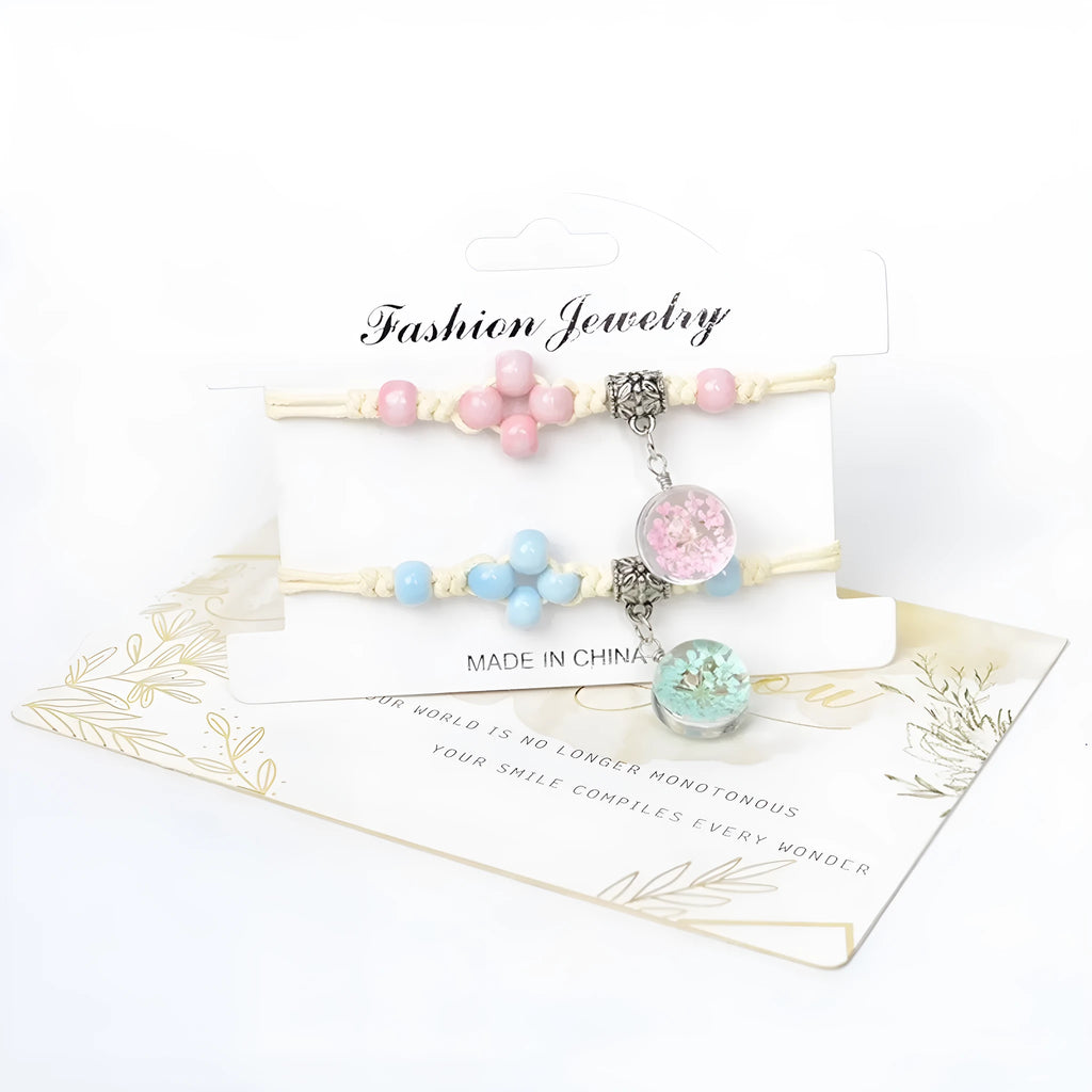 Glass dried flower bracelet with large 1.4cm beads containing real preserved flowers in various colours