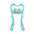 Blue neck massager with 360 degree roller and 96 acupoint nodes for deep tissue pain relief on neck and shoulders