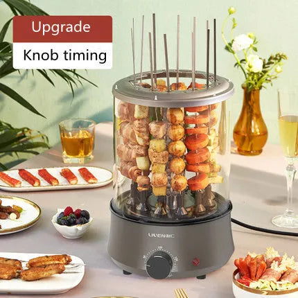 Household electric barbecue oven with automatic rotation, 1100W, 210mm diameter, 210x310mm, on countertop