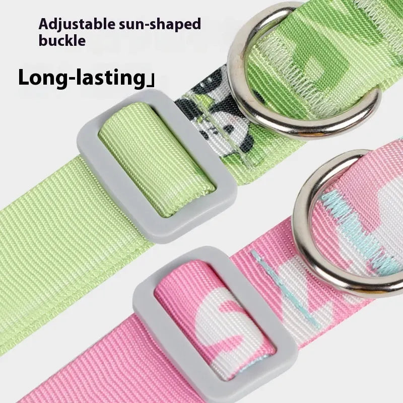 Adjustable dog collar with cartoon gradient printing in Panda Green colour