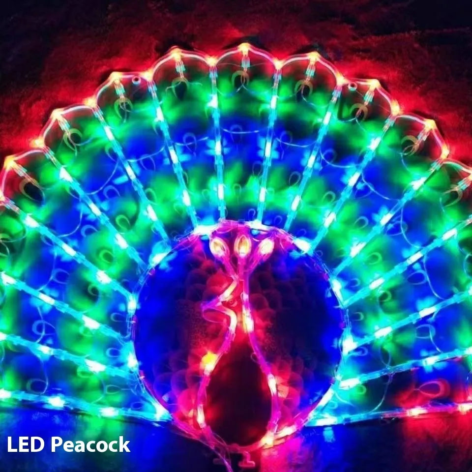 Christmas festival outdoor plug-in string lights with peacock, heart, sunflower, and star designs