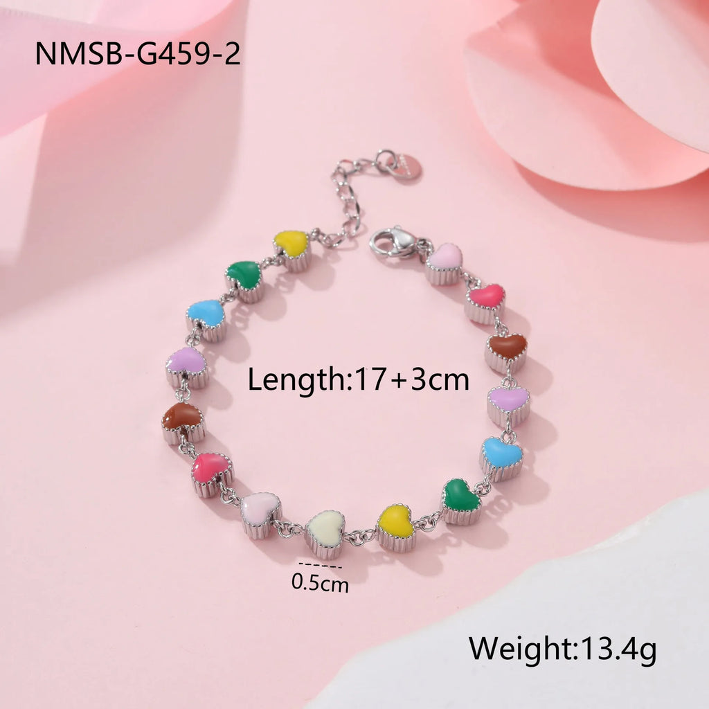 Women's love heart-shaped 18K stainless steel bracelet with gold or steel electroplated finish