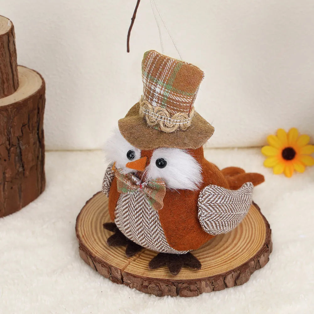 Thanksgiving harvest bird owl window pendant ornament in orange and green colours