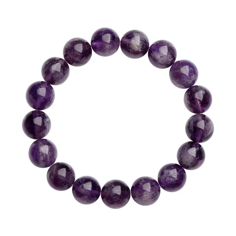 Natural Snow Mountain Purple feather amethyst crystal bracelet with geometric Ruyi pattern.
