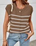Women's striped sleeveless vest pullover in acrylic with bone stitching details