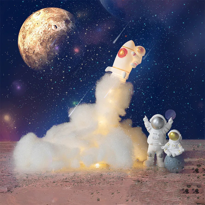 DIY astronaut rocket LED night light kit with string lights and assembly components for desktop decoration