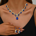 Women's alloy jewelry set with floral pattern necklace and earrings in gold colour