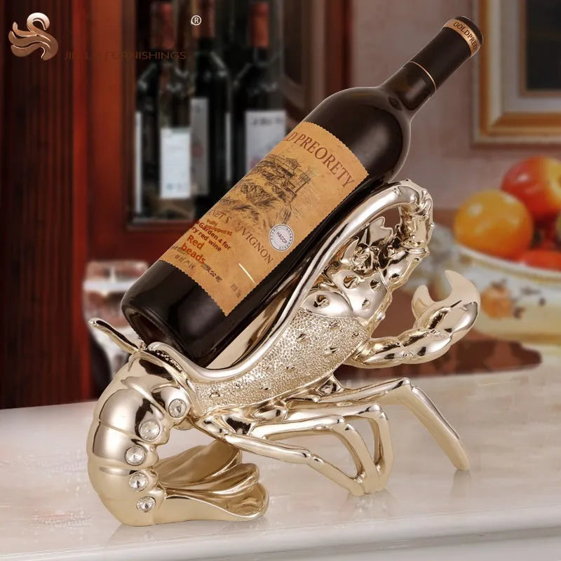 European style lobster-shaped wine rack ornament in rose gold or elegant silver resin
