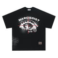 White and black retro hip hop cotton T-shirt with letter pattern, short sleeves