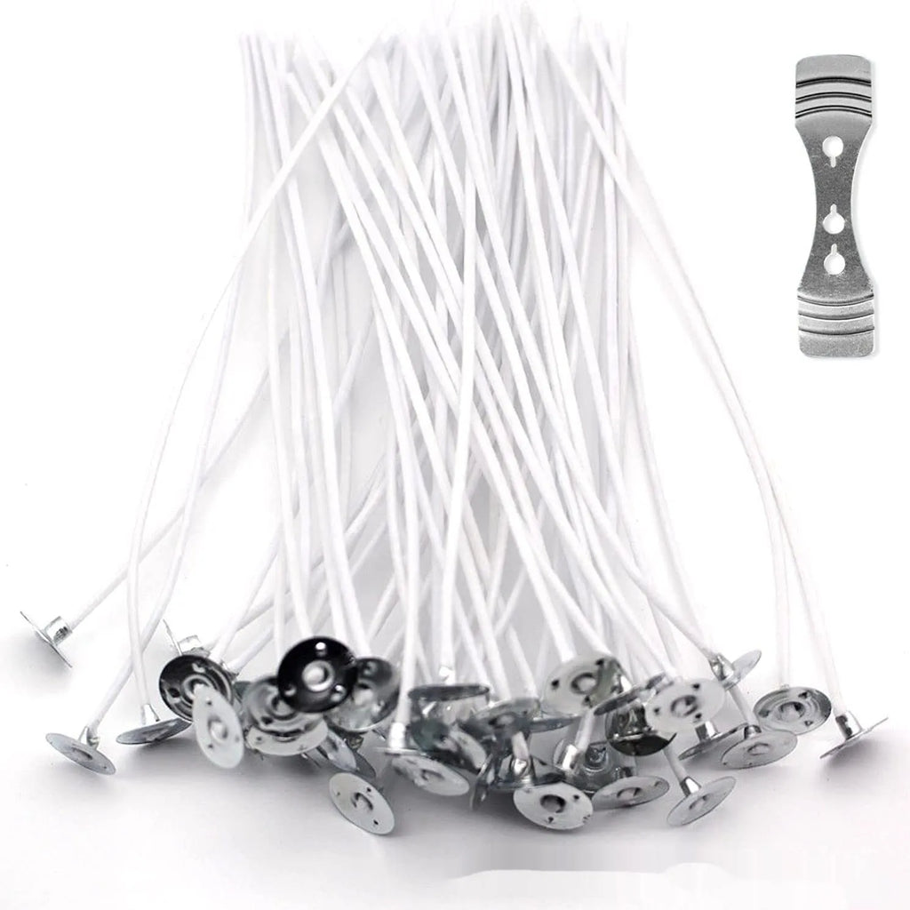 White cotton candle wicks showing three different lengths for DIY candle making projects